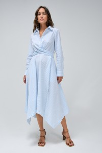 VESTIDO MIDI �S RISCAS ASSIM�TRICO