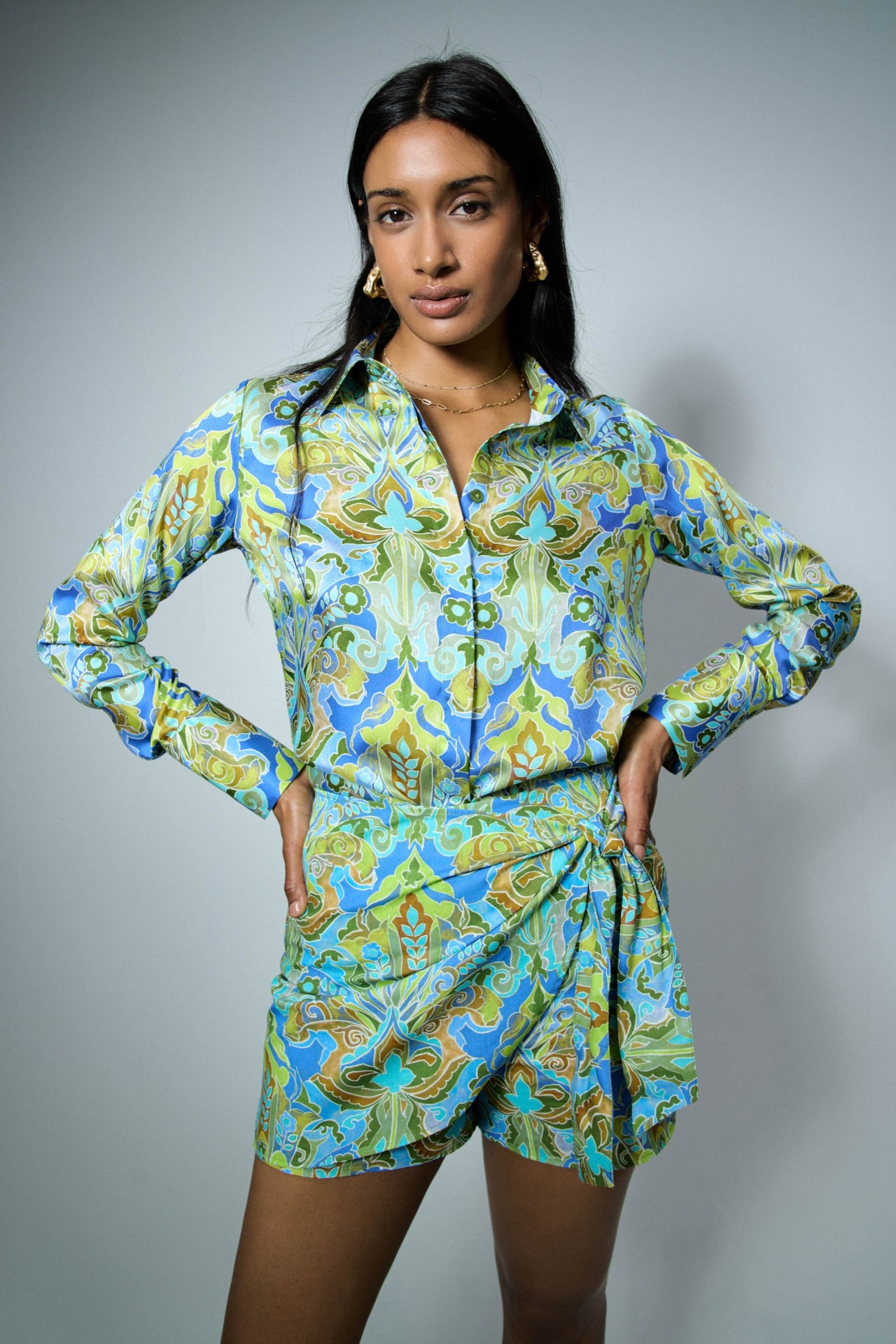 JUPE-SHORT AVEC M�LANGE DE LIN