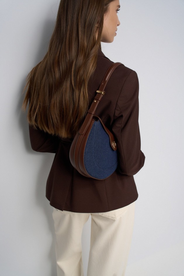 DENIM AND FAUX-LEATHER SHOULDER BAG