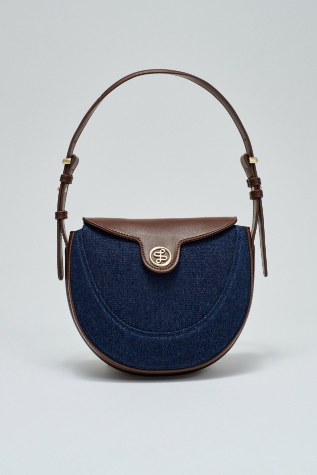 DENIM AND FAUX-LEATHER SHOULDER BAG
