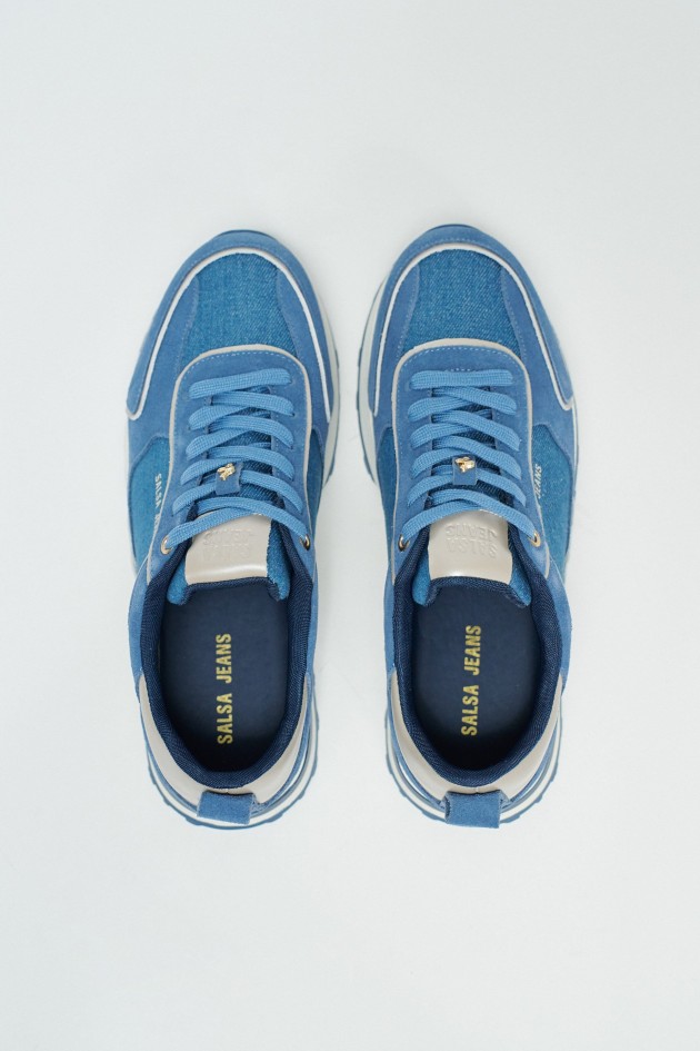 SAPATILHAS EM PELE COM DENIM