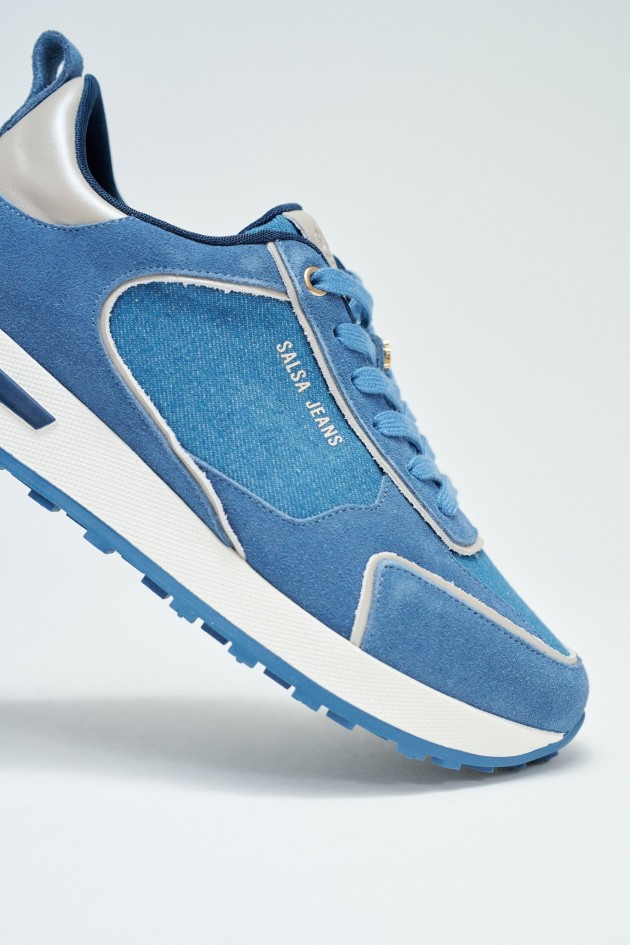 SAPATILHAS EM PELE COM DENIM