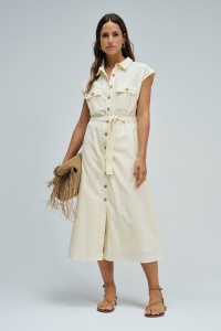 VESTIDO MIDI COM LINHO
