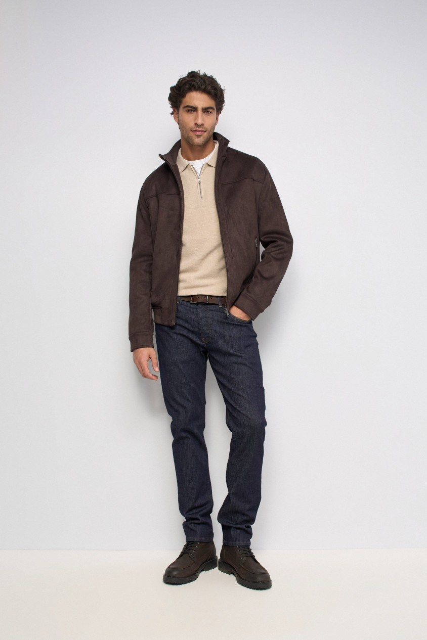 SUEDE-EFFECT BOMBER JACKET