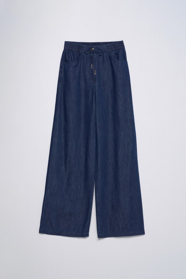 CALÇAS JOGGERS EM LIGHTDENIM COM PERNA WIDE