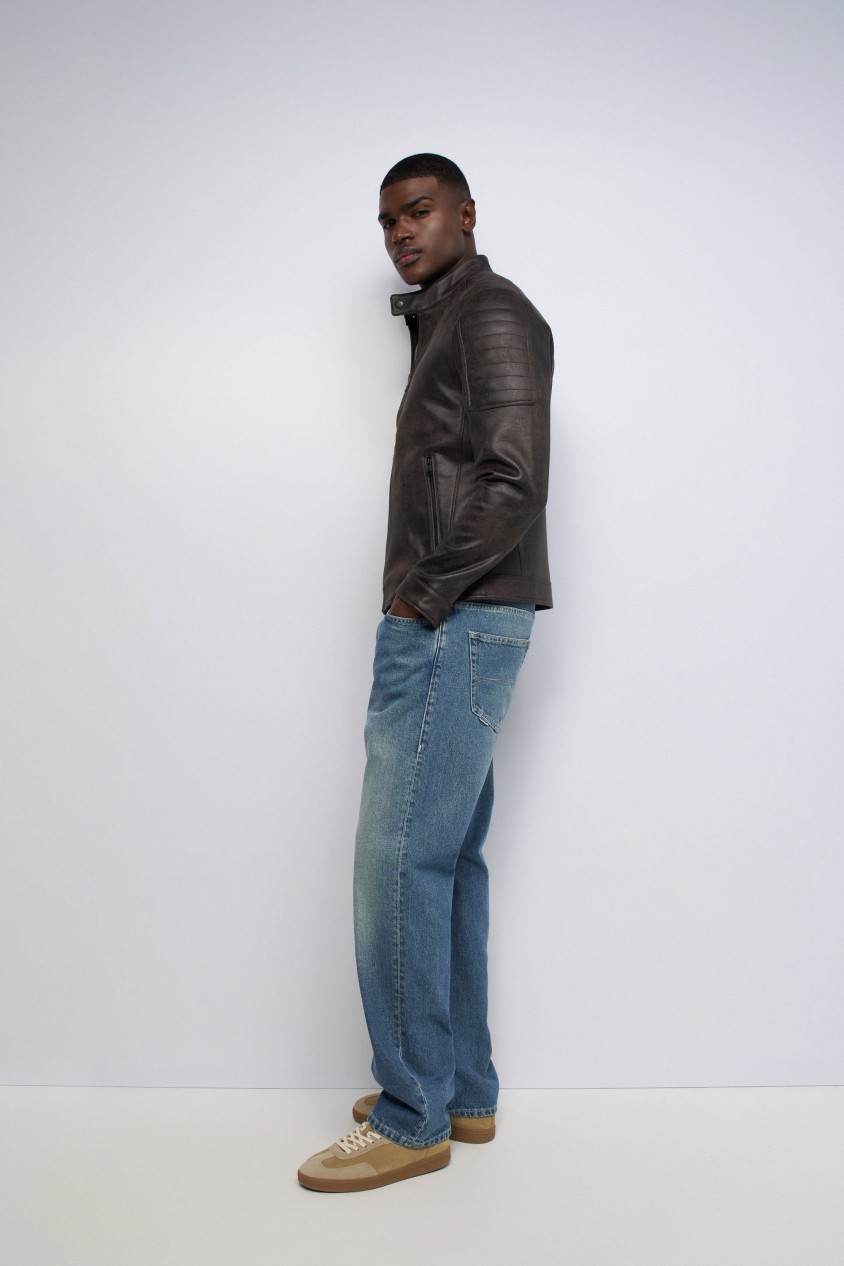 LEATHER-EFFECT BIKER JACKET