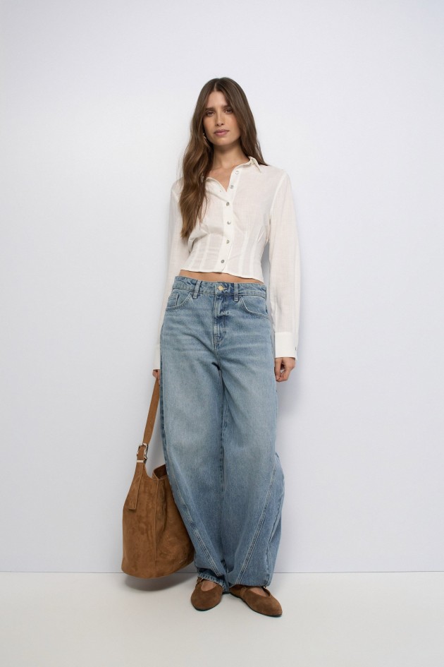 CAMISA CROPPED CON LINO