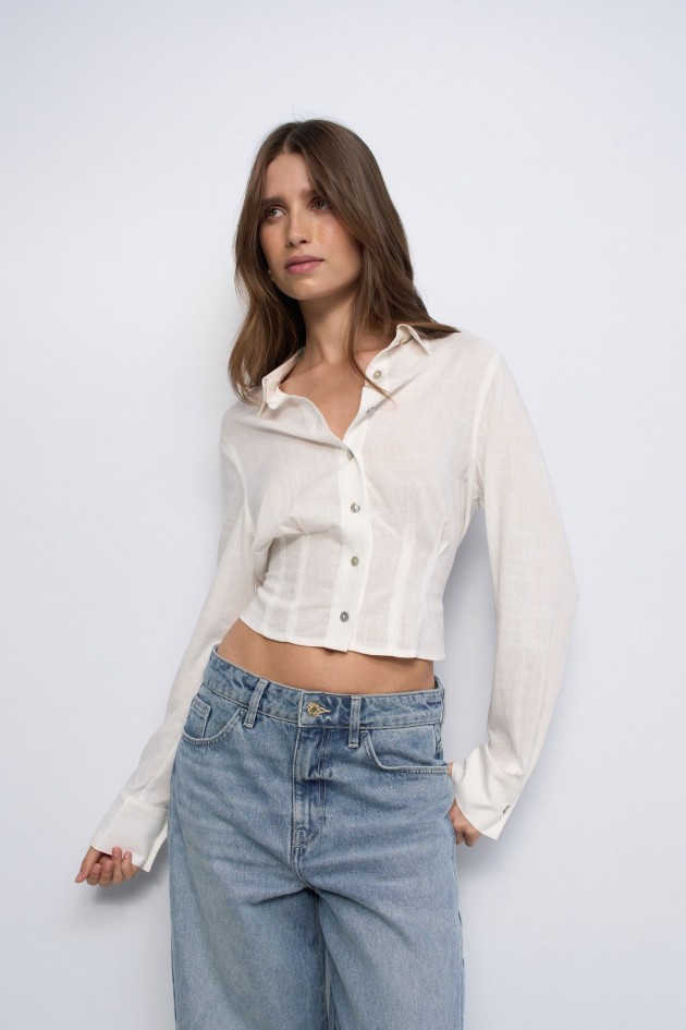 CAMISA CROPPED CON LINO