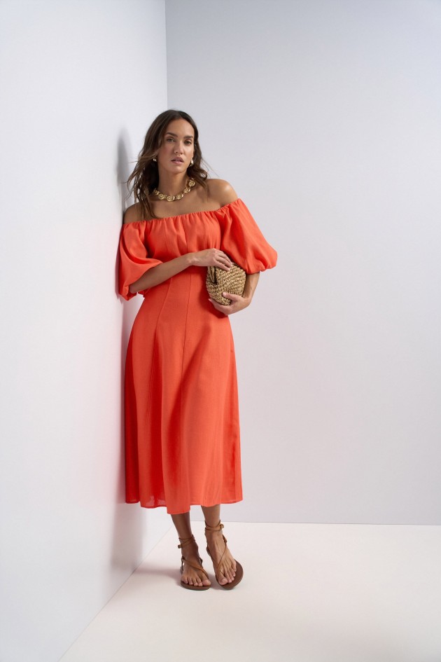 VESTIDO MIDI CON LINO