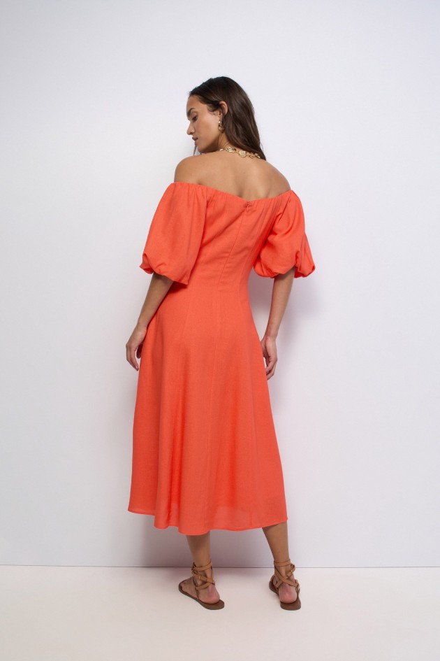VESTIDO MIDI COM LINHO