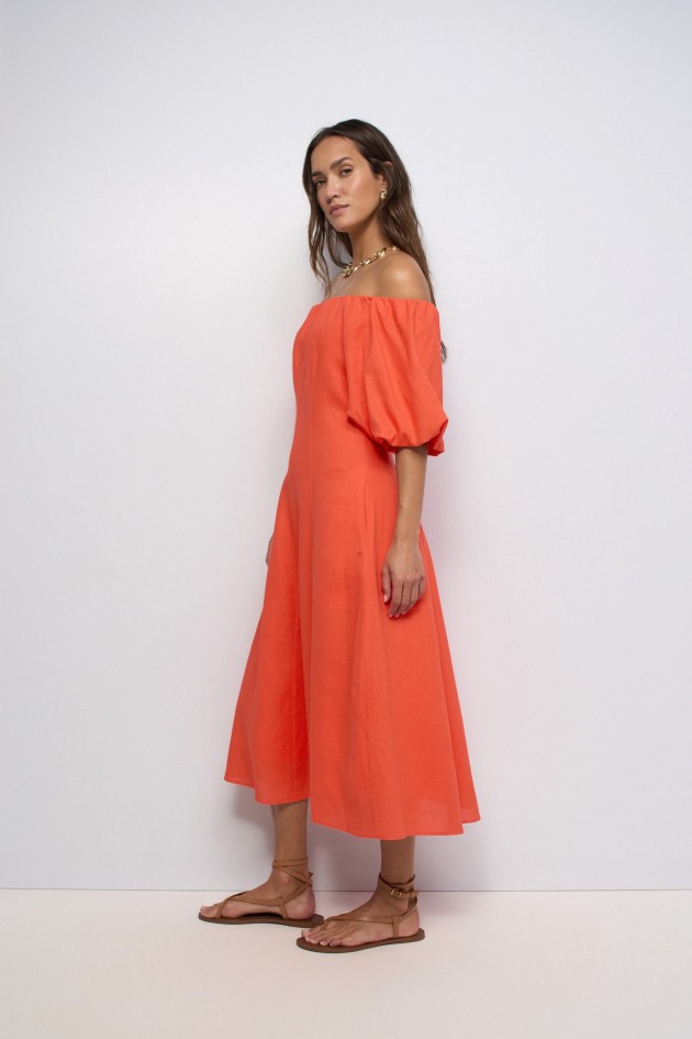 VESTIDO MIDI COM LINHO