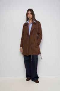 FAUX-SUEDE TRENCH COAT