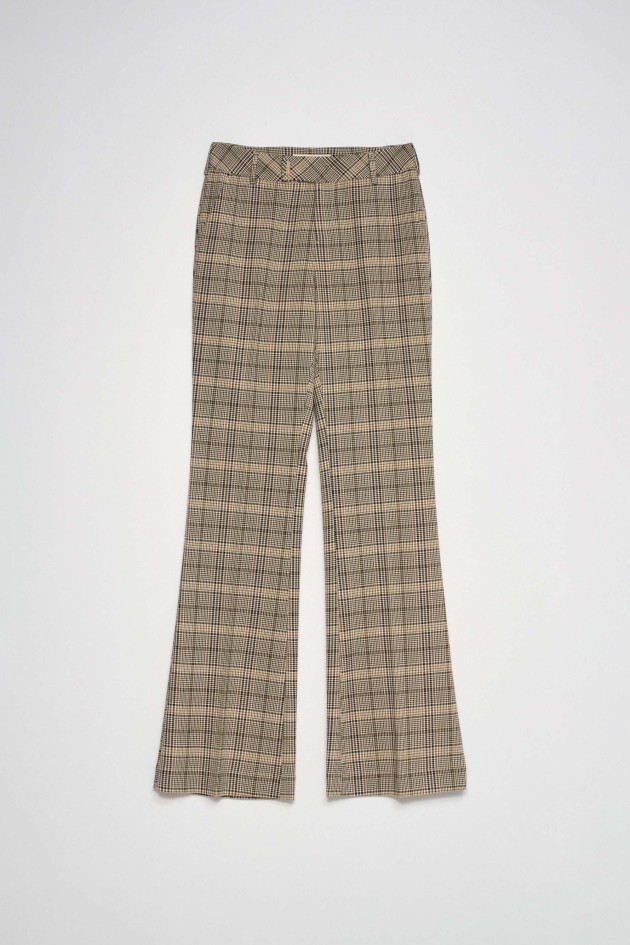 CALÇAS CHINO FLARE COM PADRÃO XADREZ