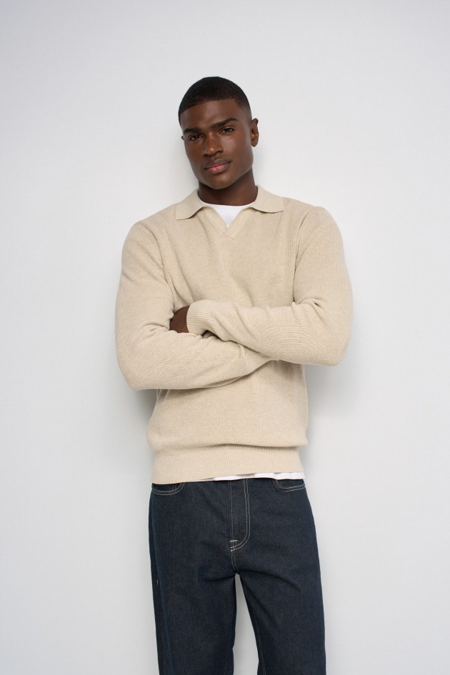 TEXTURED LONG-SLEEVE POLO