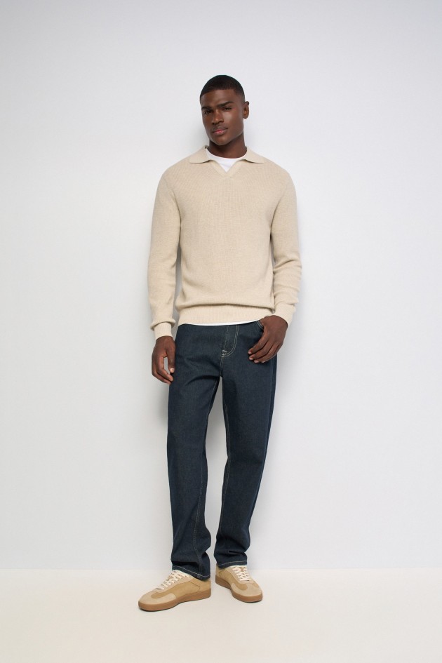 TEXTURED LONG-SLEEVE POLO