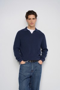 TEXTURED LONG-SLEEVE POLO