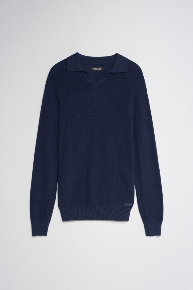 TEXTURED LONG-SLEEVE POLO