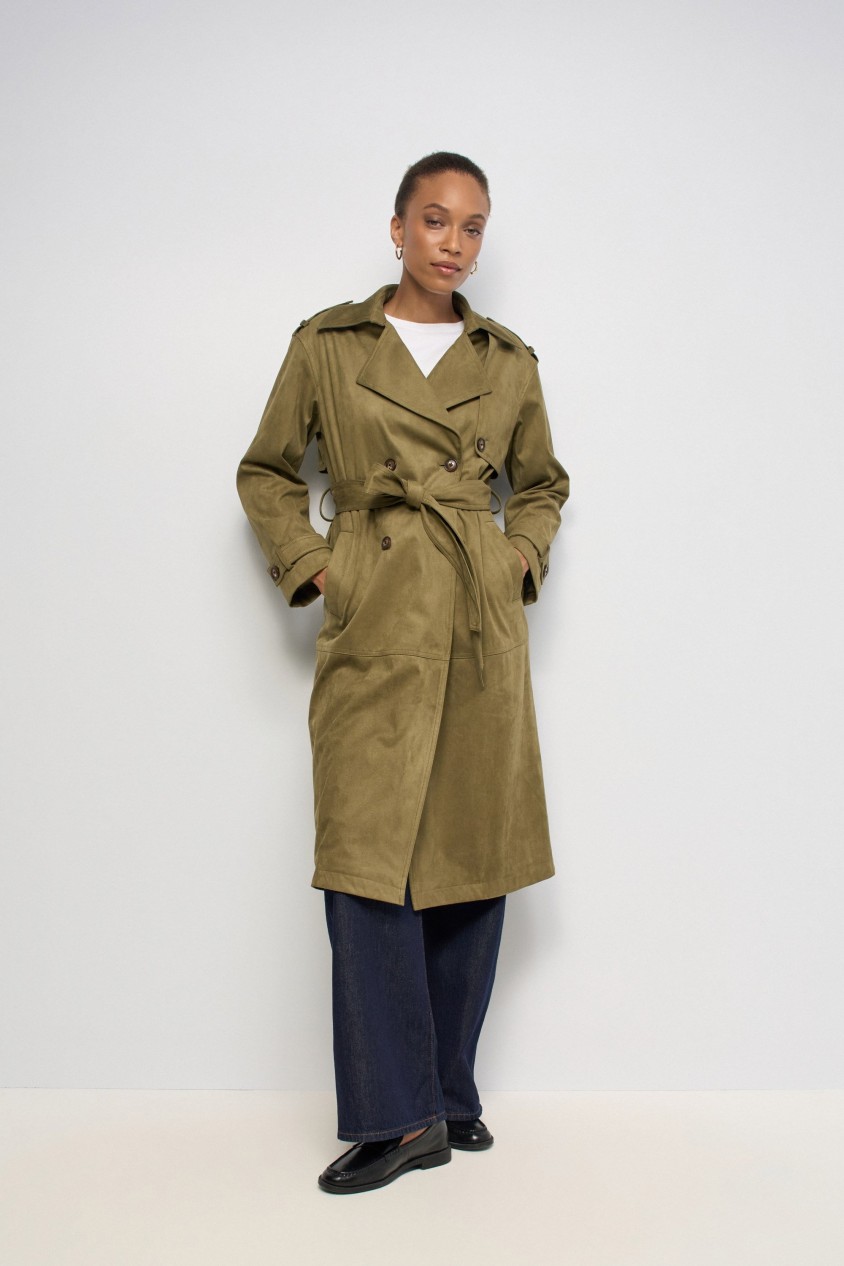 VELVETY-EFFECT TRENCH COAT