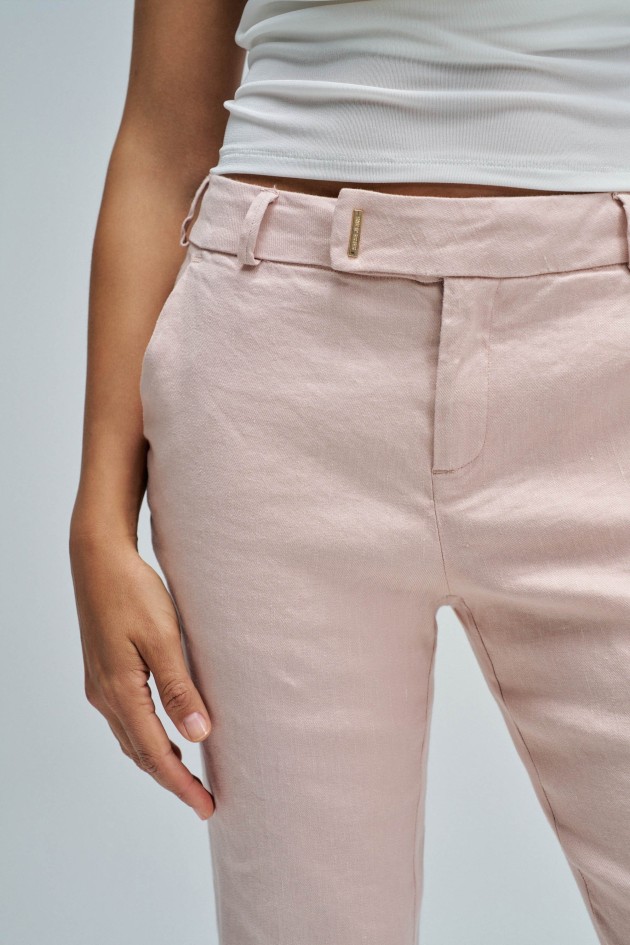 CHINO FLARE TROUSERS WITH LINEN
