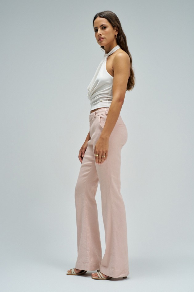 CHINO FLARE TROUSERS WITH LINEN