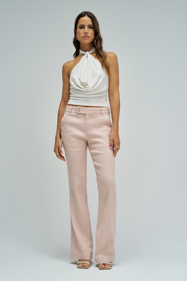 CHINO FLARE TROUSERS WITH LINEN
