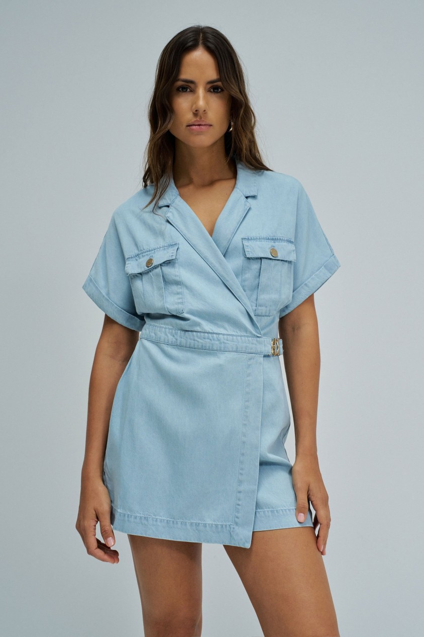 SHORT OVERALL IN LIGHTDENIM