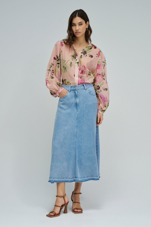 JUPE MIDI EN LIGHTDENIM