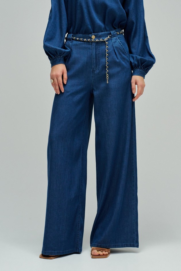 WIDE LEG CHINO BROEK IN LIGHTDENIM