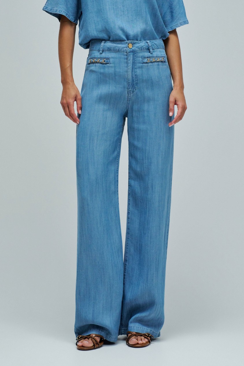LICHTDENIM BROEK MET WIDE PIJPEN