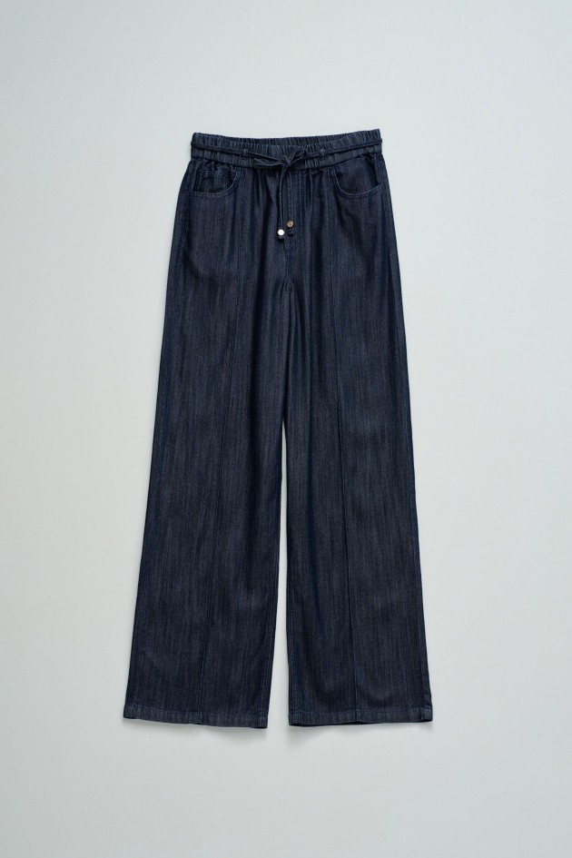 CALÇAS JOGGERS COM PERNA WIDE EM LIGHTDENIM