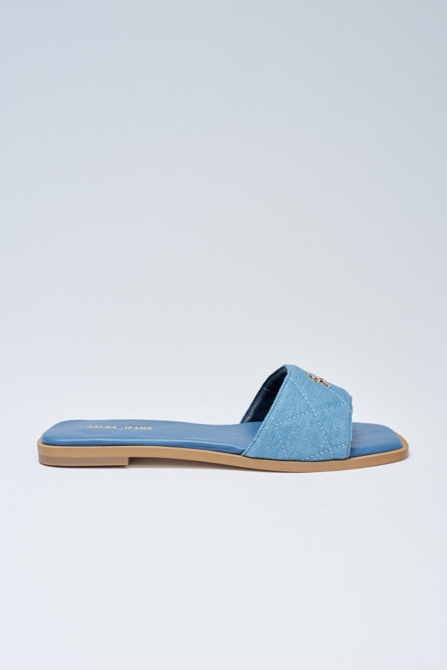 DENIM SANDALEN MET MERKOPDRUK