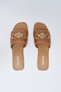 FLAT LEATHER SANDALS WITH RAFFIA