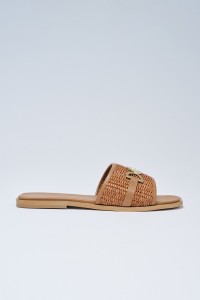 FLAT LEATHER SANDALS WITH RAFFIA