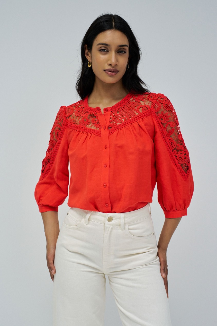 CAMISA DE LINHO COM RENDA