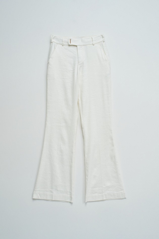 CHINO FLARE TROUSERS WITH LINEN