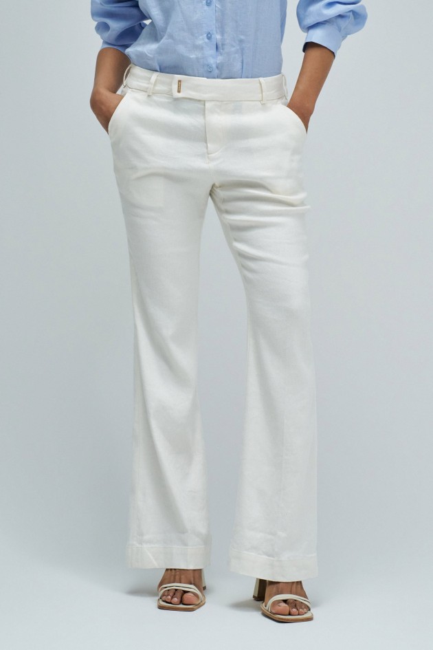 CHINO FLARE TROUSERS WITH LINEN