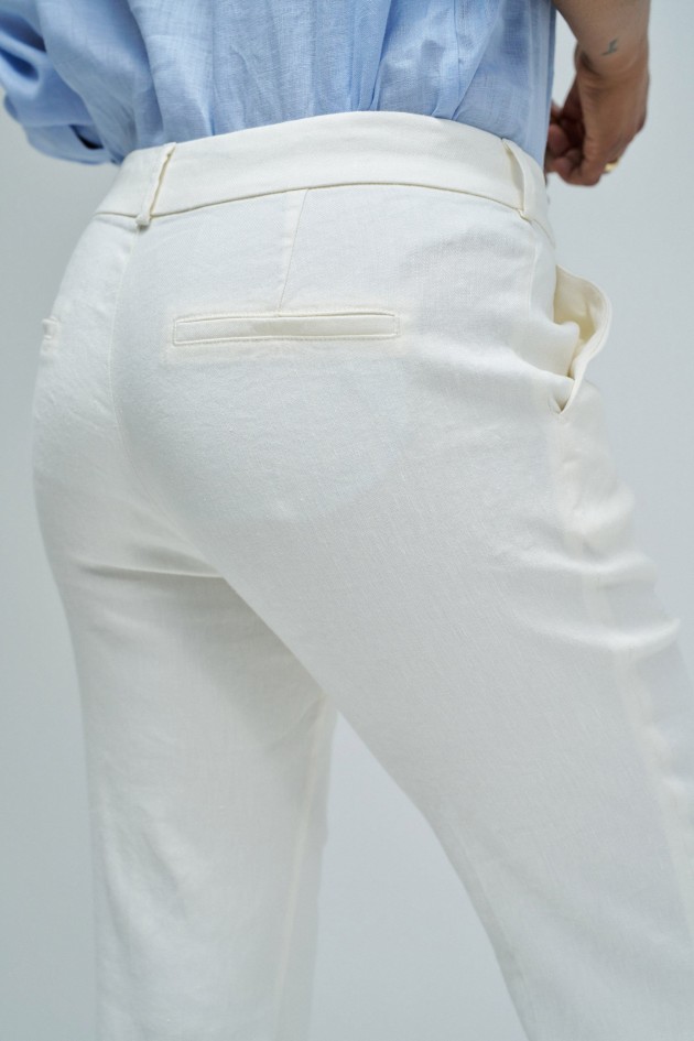 CHINO FLARE TROUSERS WITH LINEN