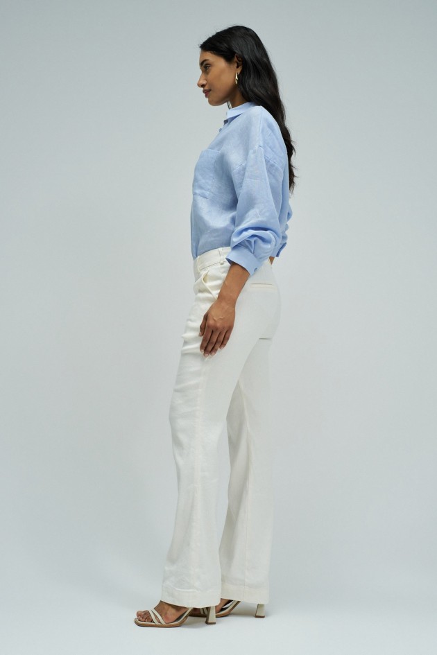 CHINO FLARE TROUSERS WITH LINEN