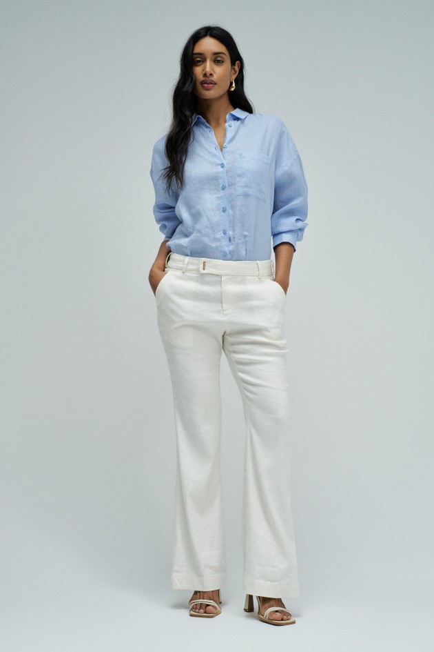 CHINO FLARE TROUSERS WITH LINEN