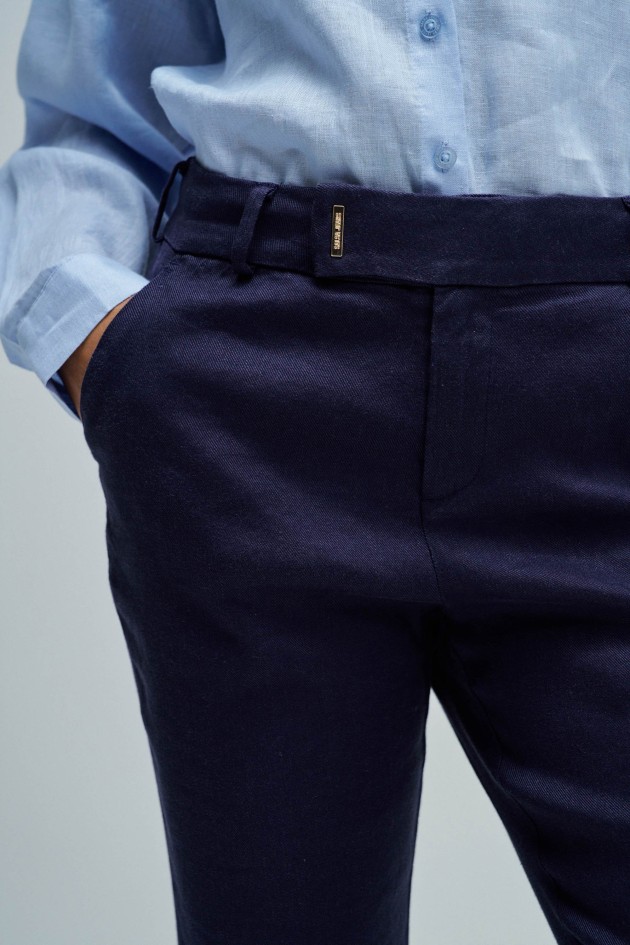 CHINO FLARE TROUSERS WITH LINEN