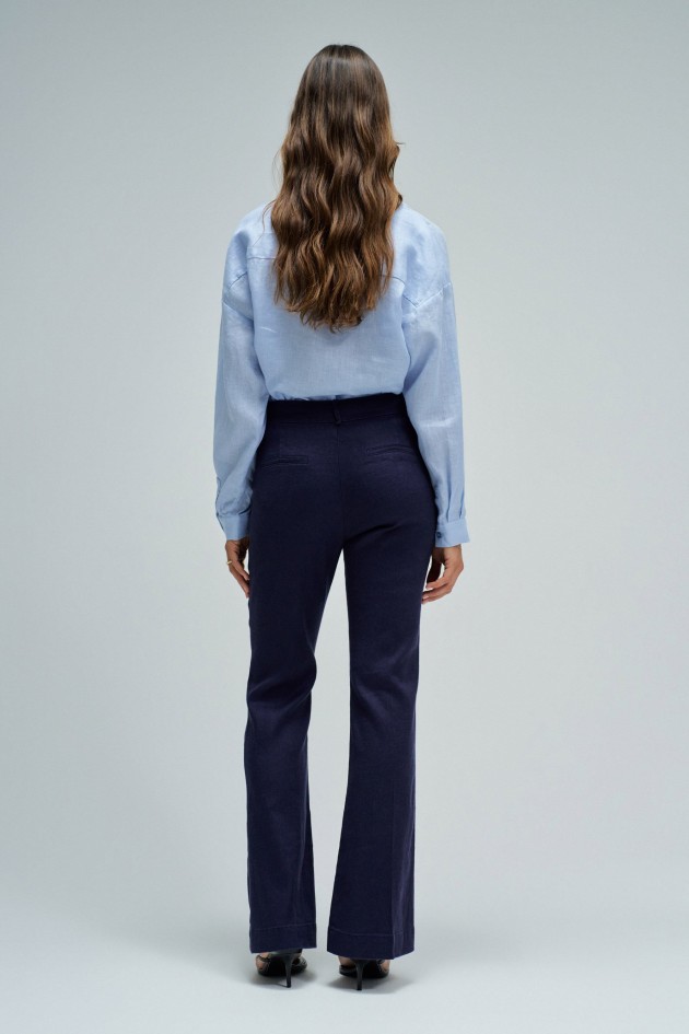 CHINO FLARE TROUSERS WITH LINEN