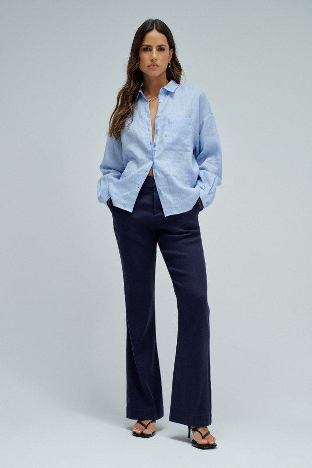 CHINO FLARE TROUSERS WITH LINEN