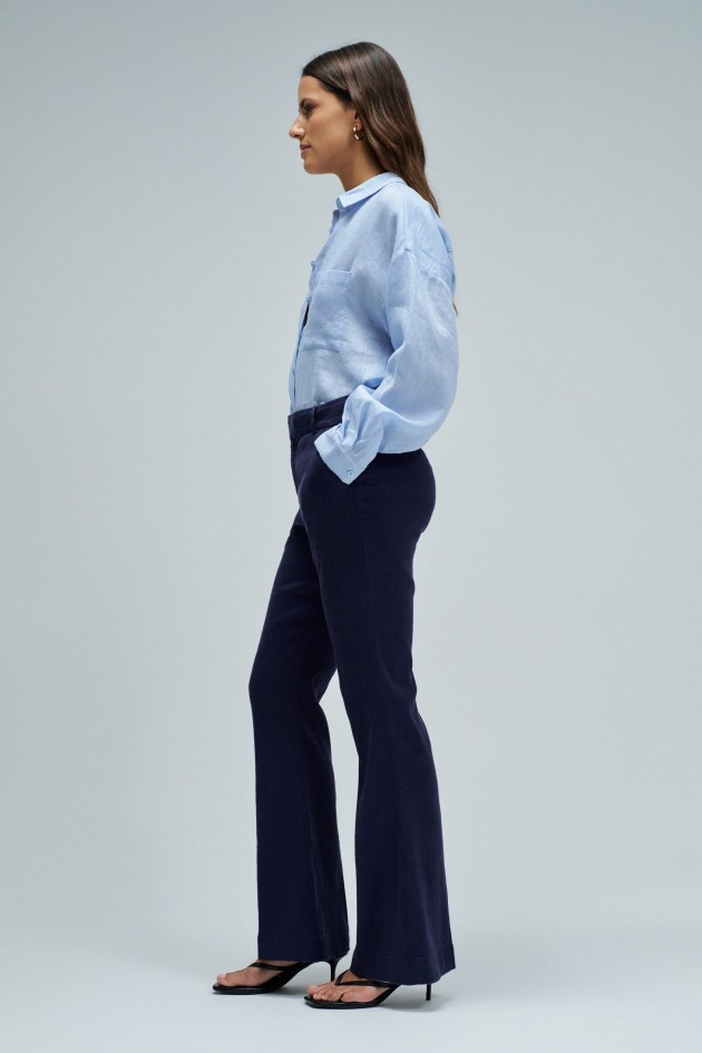 CHINO FLARE TROUSERS WITH LINEN