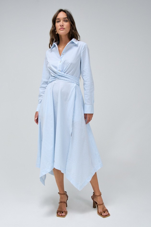 ROBE MIDI ASYMÉTRIQUE À RAYURES