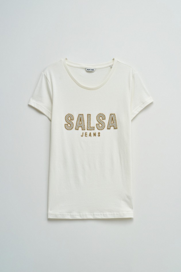 T-SHIRT MET MERKOPDRUK