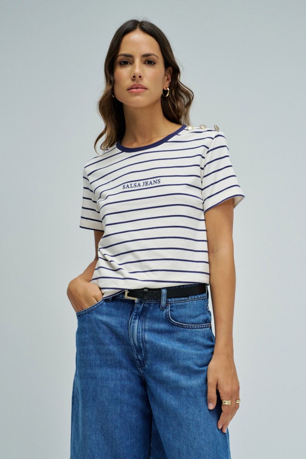STRIPED T-SHIRT WITH BRANDING