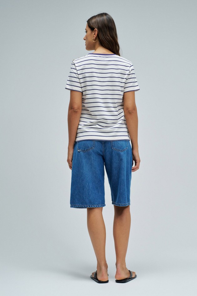 GESTREEPT T-SHIRT MET MERKOPDRUK