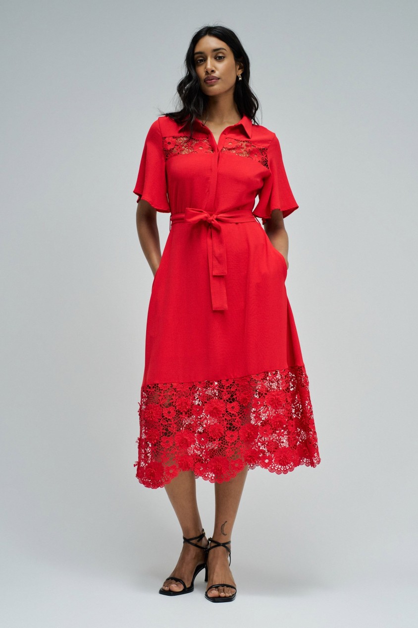 VESTIDO CAMISEIRO MIDI COM RENDA