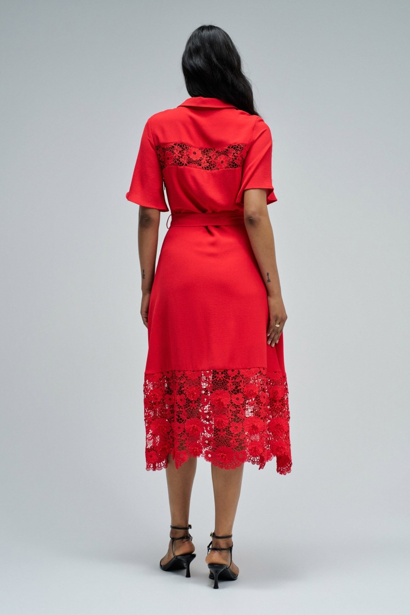 ROBE CHEMISE MIDI AVEC DENTELLE