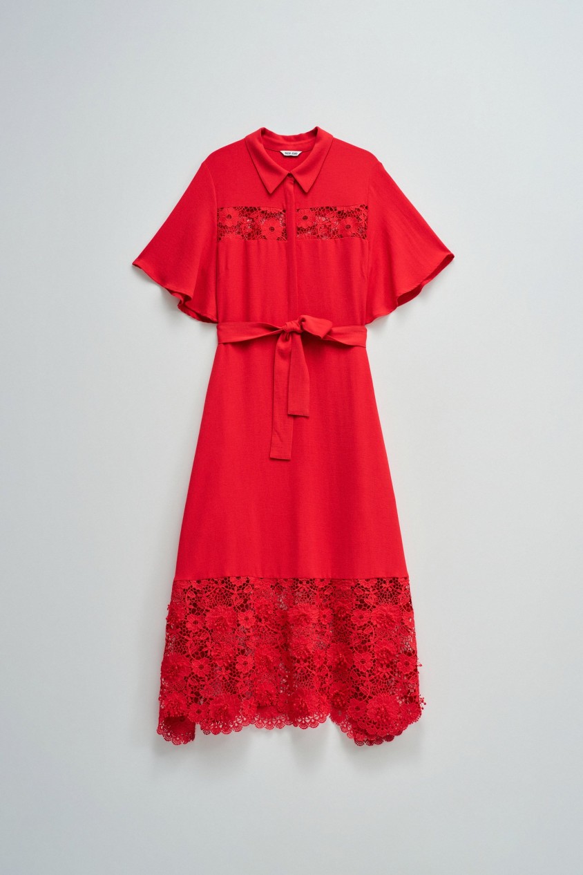 ROBE CHEMISE MIDI AVEC DENTELLE